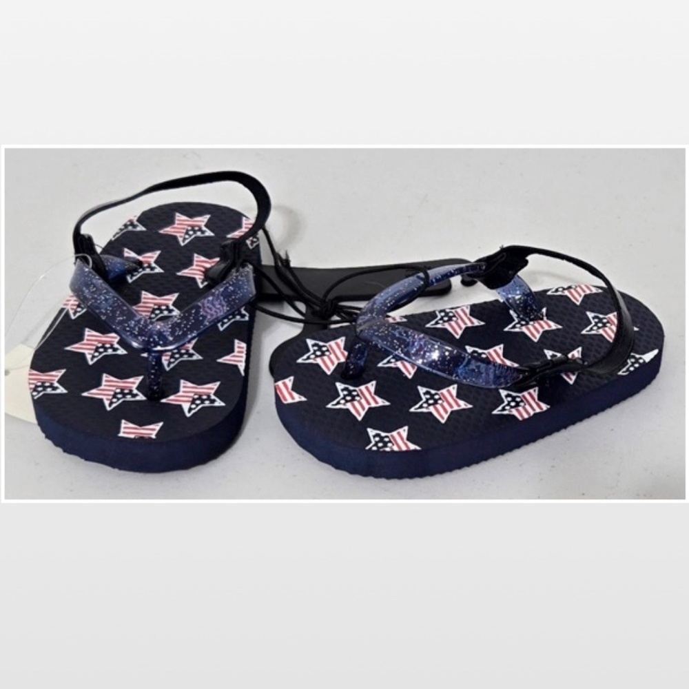 New Shoes Flip Flops Kids Girls Stars Blue USA American Patriotic Slingback NWT